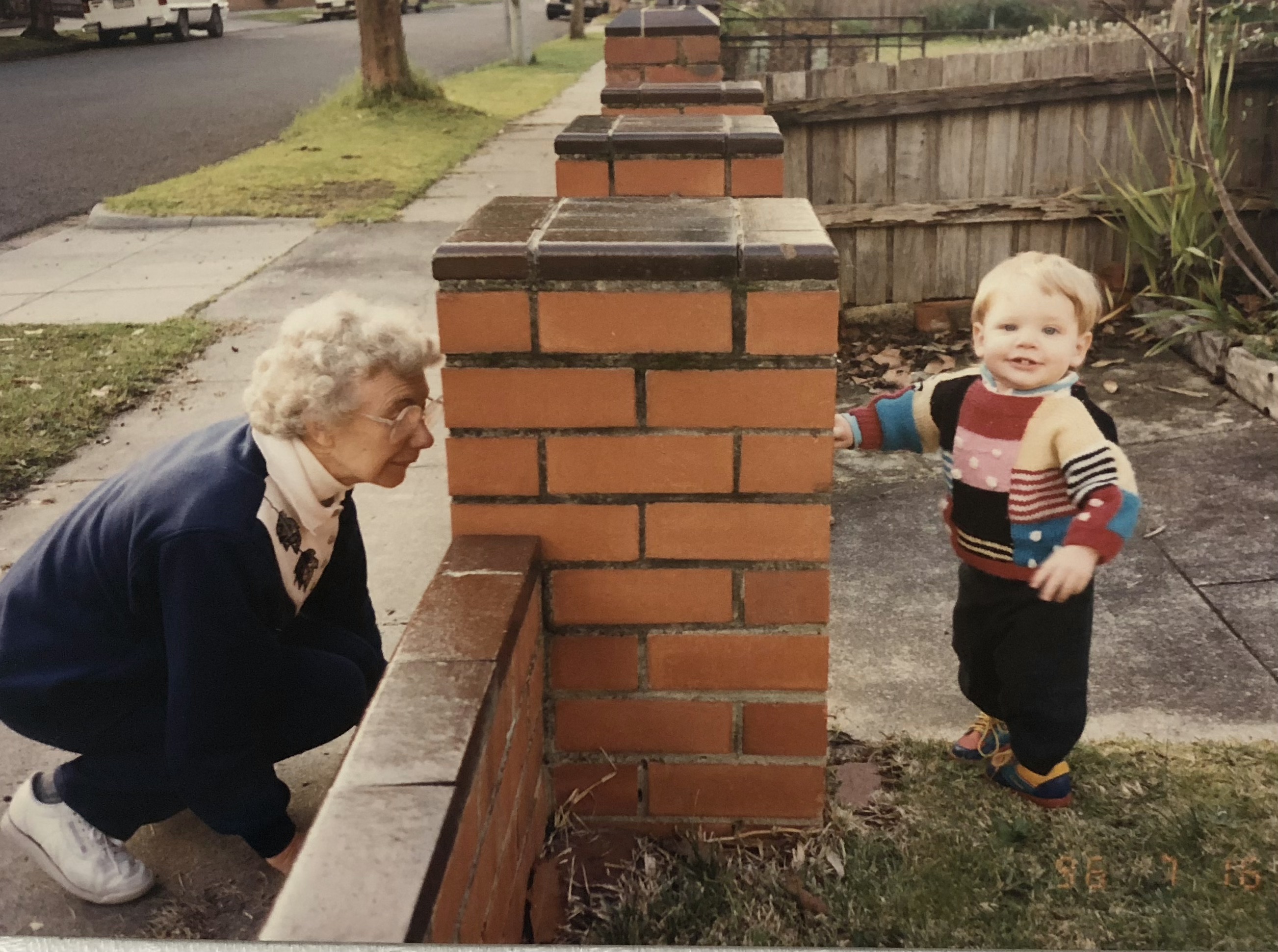 Granny and Daniel playing peekaboo, 1997