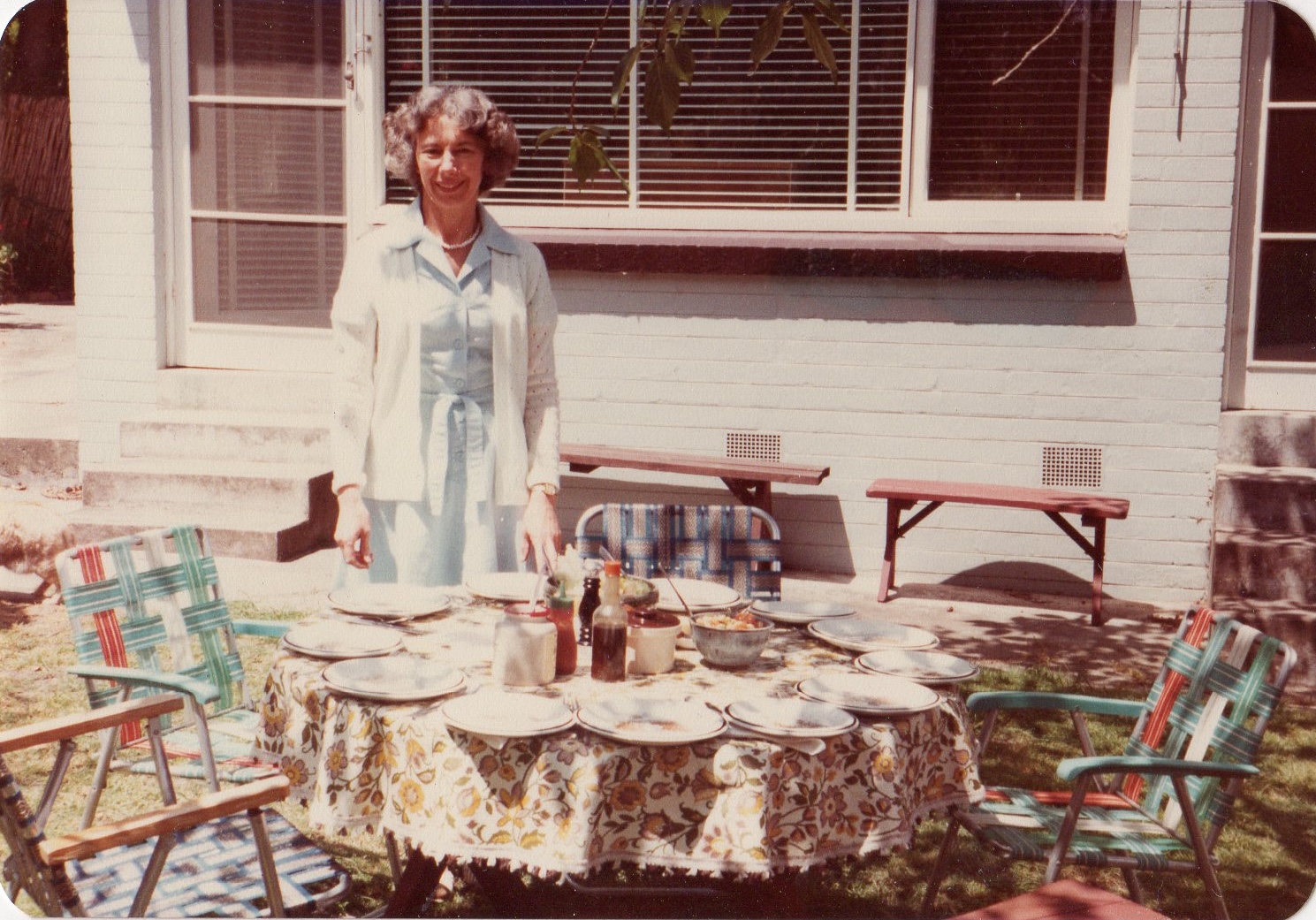 Shell in her Burwood garden ready for guests, 1980